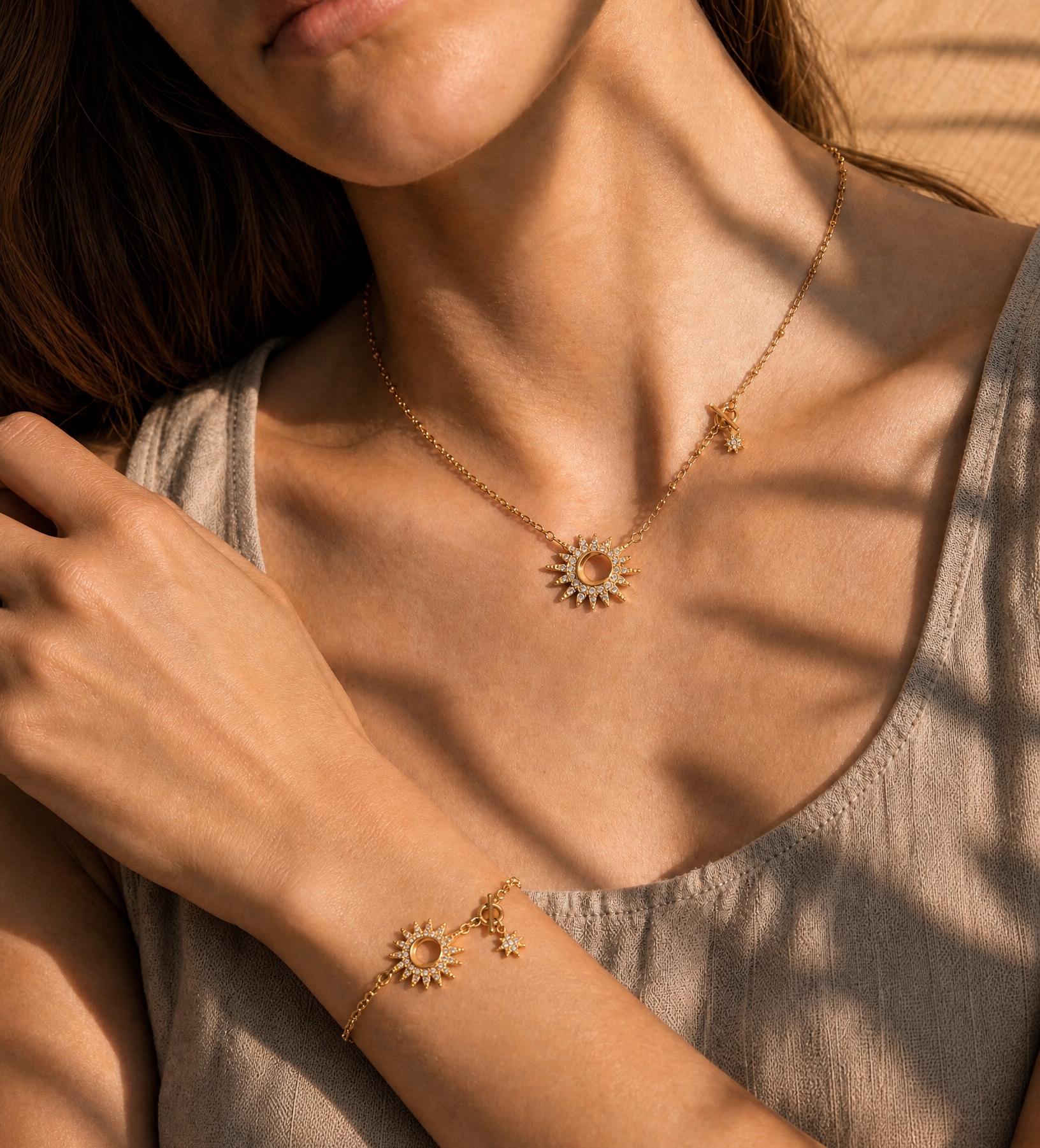 Sunburst+Moon Necklace