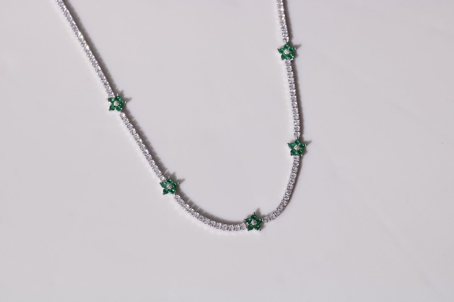 Green Flower Tennis Necklace (S925)