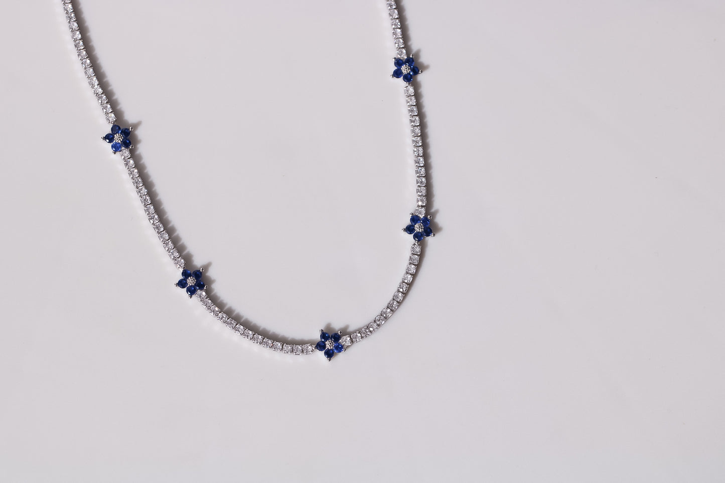 Blue Flower Tennis Necklace (S925)