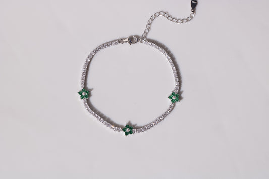 Green Flower Tennis Bracelet (S925)