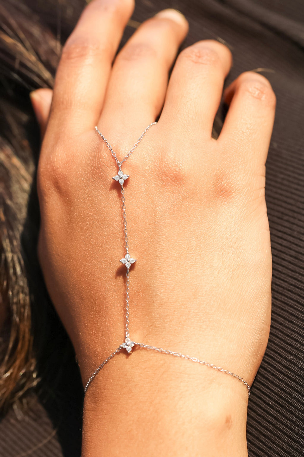 Triple Flower Hand Chain S925